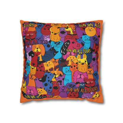 Fun on All Fours Spun Polyester Square Pillow Cover