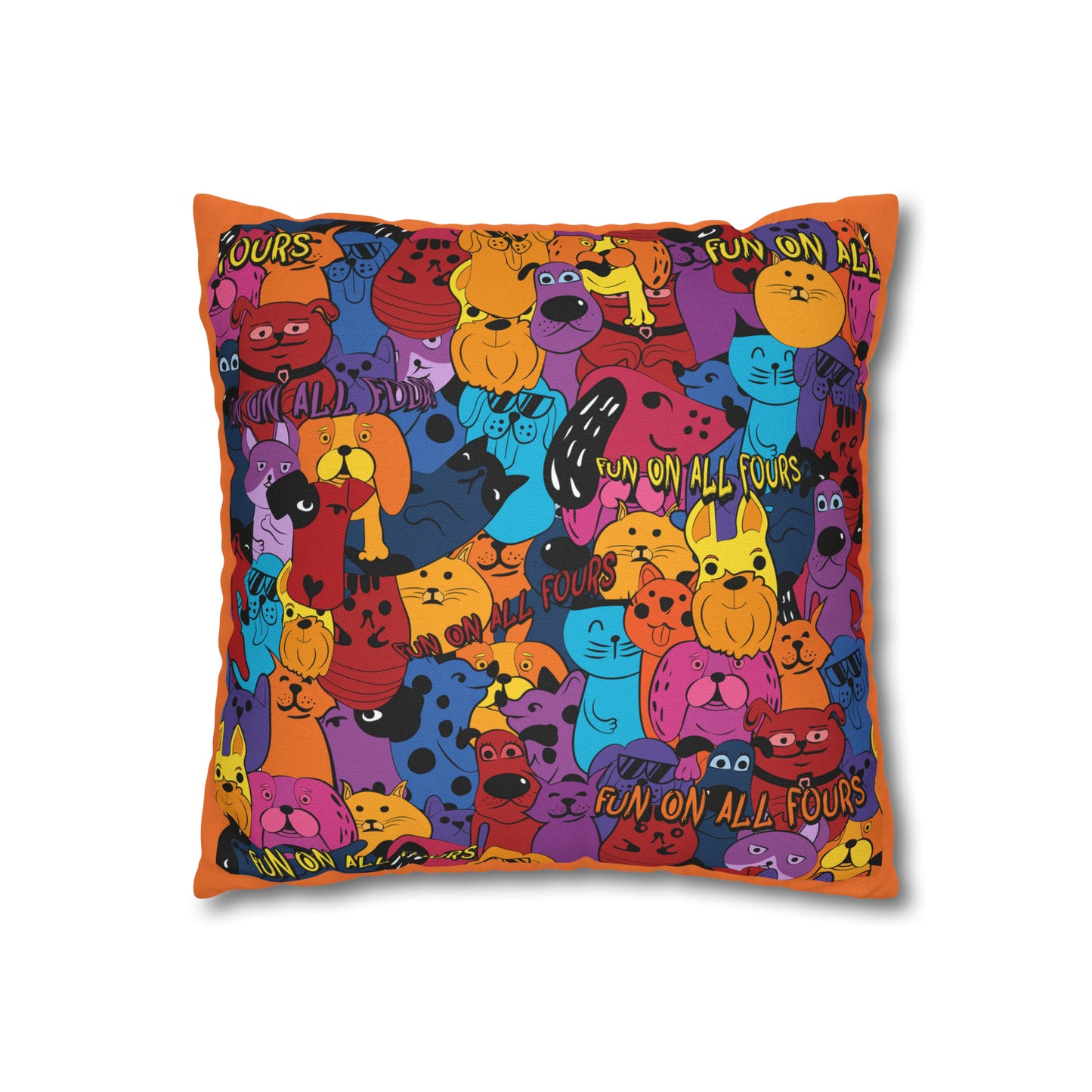 Fun on All Fours Spun Polyester Square Pillow Cover