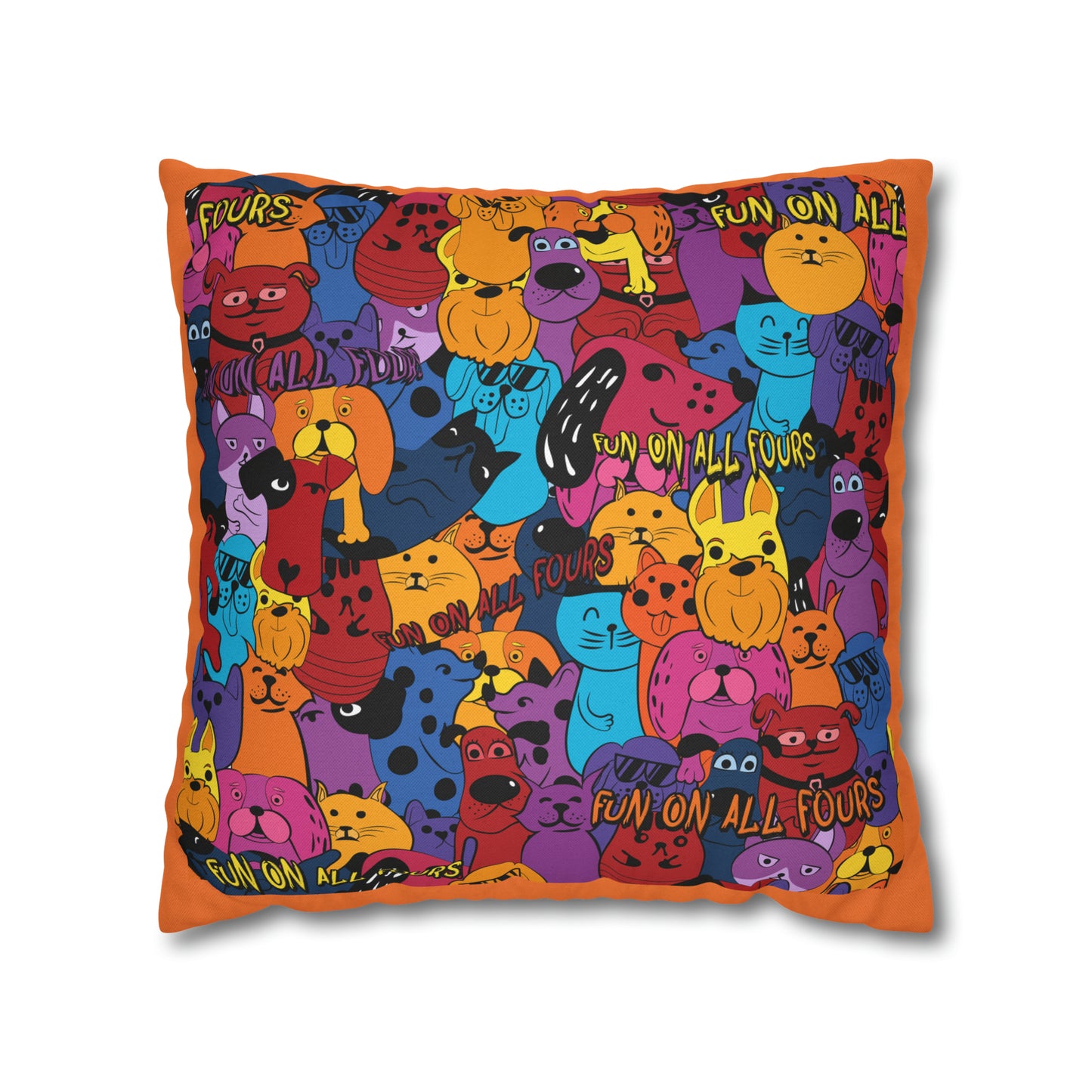 Fun on All Fours Spun Polyester Square Pillow Cover