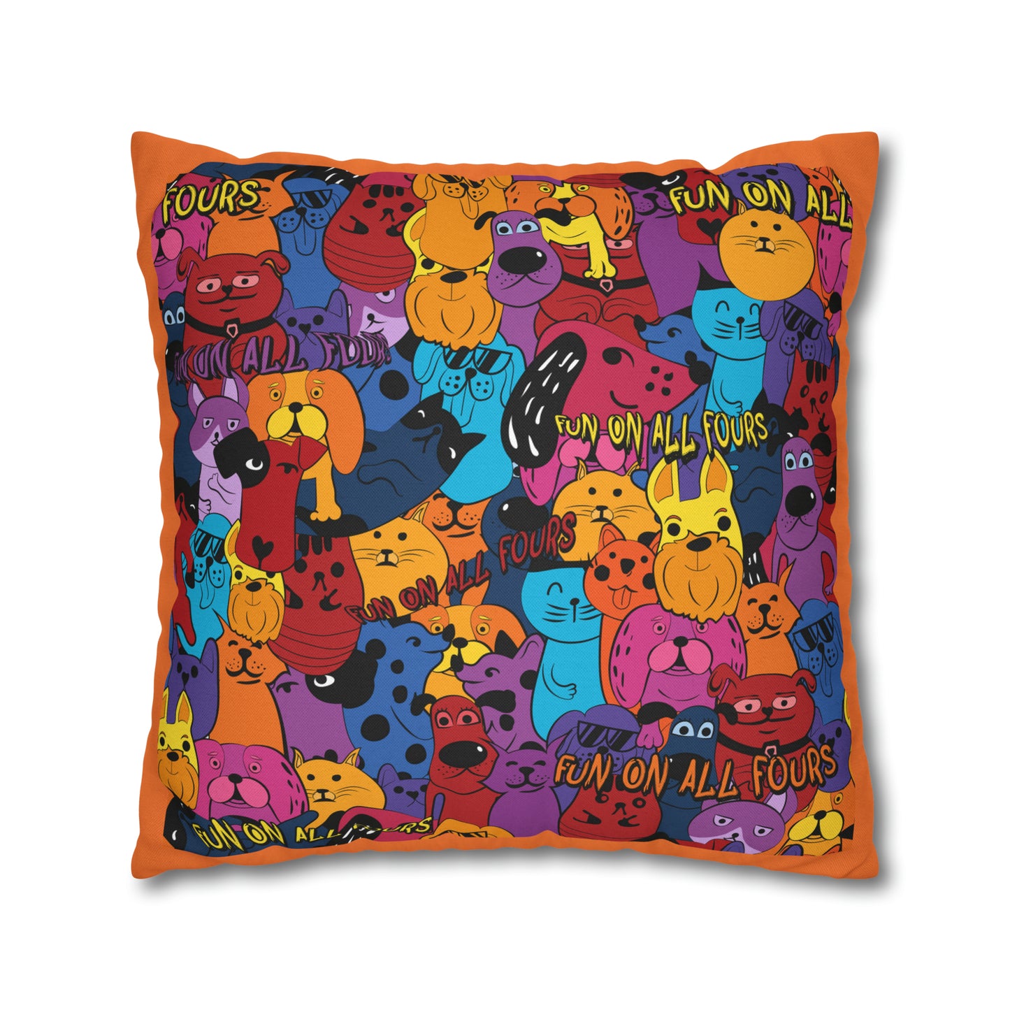 Fun on All Fours Spun Polyester Square Pillow Cover