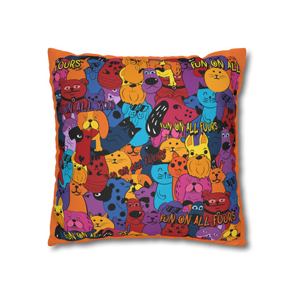 Fun on All Fours Spun Polyester Square Pillow Cover