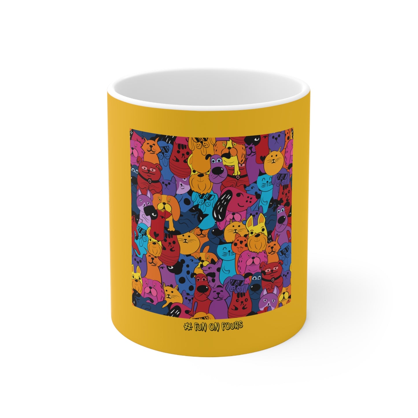 Fun on Fours Yellow Ceramic Mug 11oz