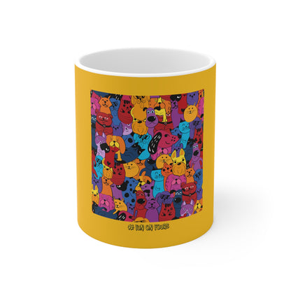 Fun on Fours Yellow Ceramic Mug 11oz