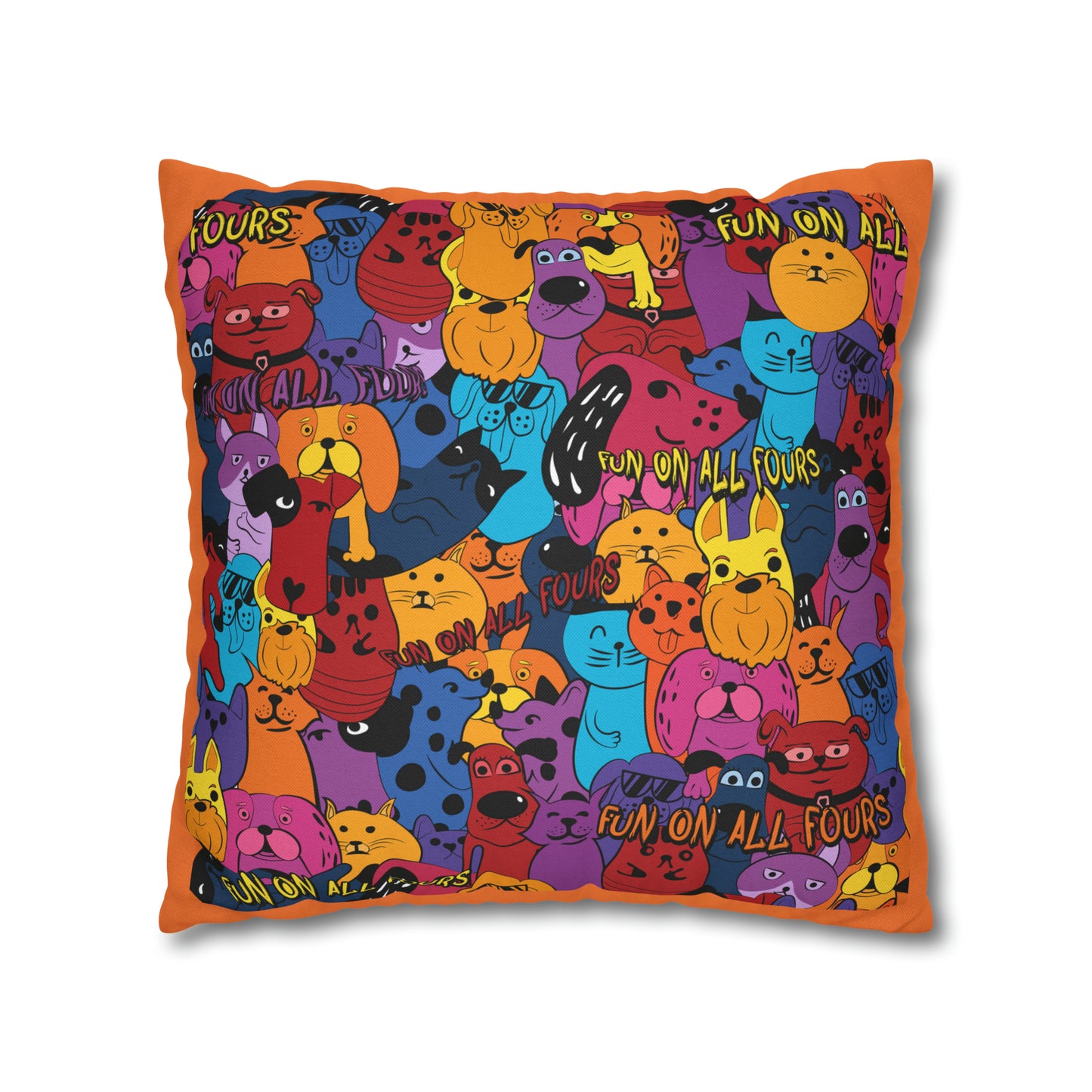 Fun on All Fours Spun Polyester Square Pillow Cover