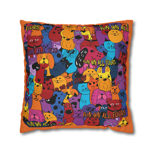 Fun on All Fours Spun Polyester Square Pillow Cover