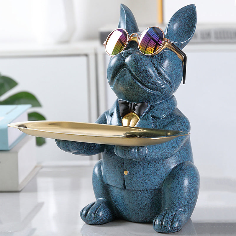 Resin Bulldog Desk Storage Statue Animal Sculpture Table Decoration