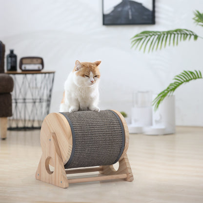 Wooden Cat Scratching Post, 360-Degree Rotating with Bells, Made of Natural Materials