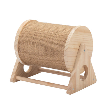 Wooden Cat Scratching Post, 360-Degree Rotating with Bells, Made of Natural Materials